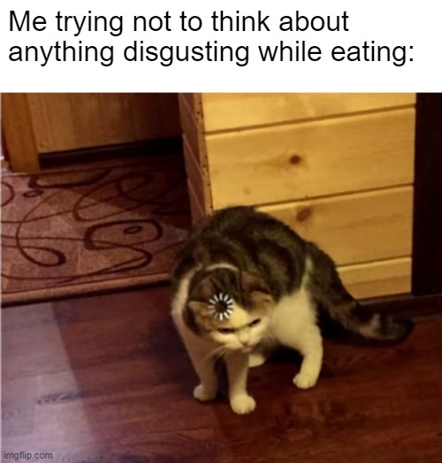 Relatable. | Me trying not to think about anything disgusting while eating: | image tagged in loading cat hd,relatable,cat,loading,loading cat,disgusting | made w/ Imgflip meme maker