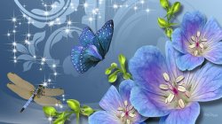 Blue Flowers butterfly dragonfly Meme Template
