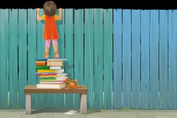 girl using books to peek over fence Meme Template
