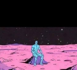 man sittingalone on a rock in space Meme Template