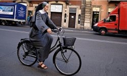 Nun on bicycle Meme Template