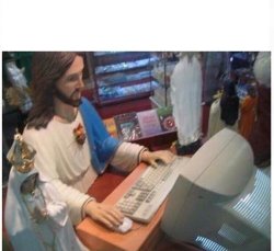 Jesus at the computer Meme Template