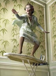 Surfing ironing board lady Meme Template