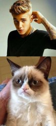 Justin Bieber and Grumpy Cat Meme Template