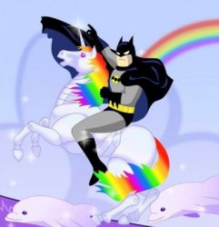 Batman rides a unicorn Meme Template