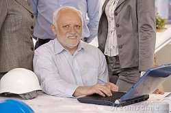 Harold at work with laptop Meme Template