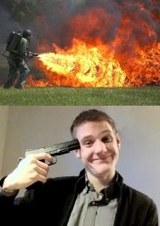 Him or me flamethrower gun suicide kill Meme Template
