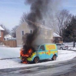 Burning Mystery Machine Meme Template