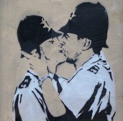 Banksy Kissing Coppers Meme Template