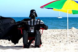 Darth Vader sunbathing on the beach Meme Template