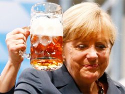 Angela Merkel Beer glass.  Meme Template