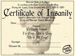 Blank certificate of insanity Meme Template