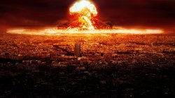 massive nuclear explosion destroying city. Meme Template