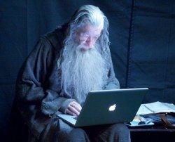 Gandalf on a computer Meme Template