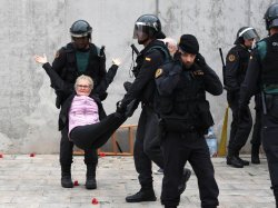 Catalonia police stop woman voting Meme Template