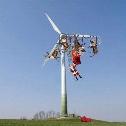 Santa sleigh reindeer windmill Christmas Meme Template