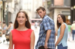 meme guy watching girl red dress in street with girlfriend Meme Template