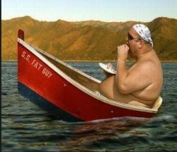 Fat guy on a tiny boat Meme Template