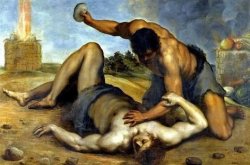 Cain killed Abel with a rock Meme Template
