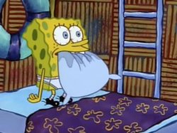 Spongebob Eating Pillow in Bed Meme Template
