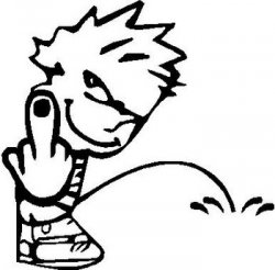 Calvin peeing flipping off Meme Template