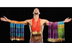 michael phelps posing with medals Meme Template