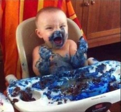 Baby eats blue cake Meme Template