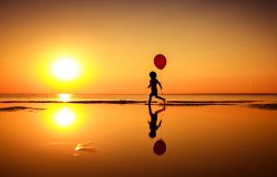Child Silhouette On Beach With Balloon Meme Template