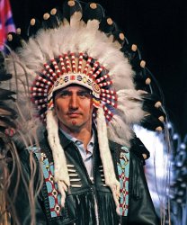 justin trudeau feather headdress Meme Template