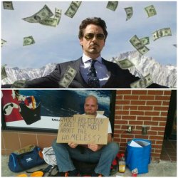 Tony Stark Beggar Meme Template