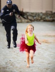 little girl runs from cop Meme Template