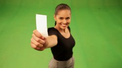 Woman holding up piece of paper Meme Template