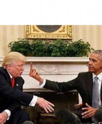 Obama flipping Trump off Meme Template