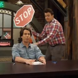 Gibby hitting Spencer with a stop sign v2 Meme Template