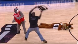 mascot getting hit by a chair Meme Template