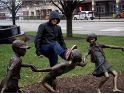Man kicking statue Meme Template