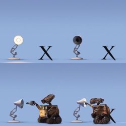 Wall-E replacing Pixar Lamp's lightbulb Meme Template