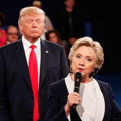 Bully Trump Looms Over Hillary During Debate Meme Template