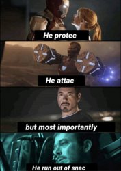 He protecc he attac Meme Template