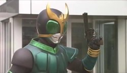 Kamen Rider Kuuga with a gun Meme Template
