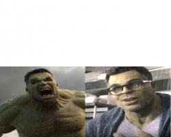 Angry hulk vs calm hulk (space for text) Meme Template
