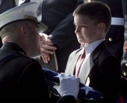 Memorial Day- Boy receives Flag Meme Template