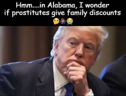 trump thinking alabama prostitutes family discounts Meme Template