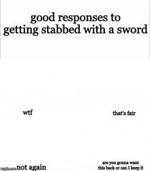 Good Responses to Getting Stabbed With A Sword Meme Template