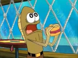 SpongeBob Fish Eating Burger Meme Template