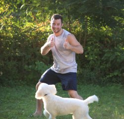 Thumbs up with dog in yard Meme Template