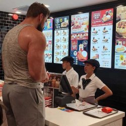 Tall man ordering at McDonald's Meme Template