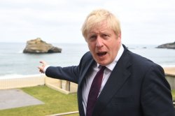 Mr Johnson pointing at island Meme Template