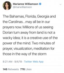 Marianne Williamson hurricane tweet Meme Template