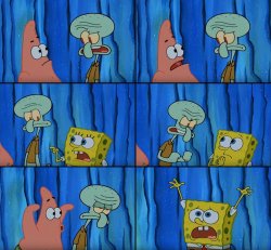 Patrick scares squidward Meme Template